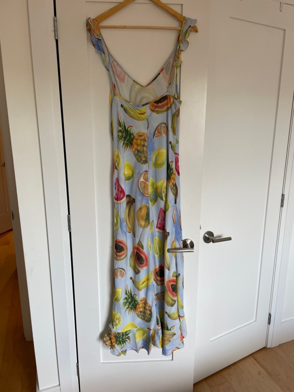 Wilfred Light Blue Fruit-Print Maxi Dress with Red Floral Accent - Picture 4 of 5